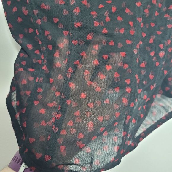 Cacique black and red heart print whimsigoth alternative edgy corset top size 44 - Picture 3 of 8